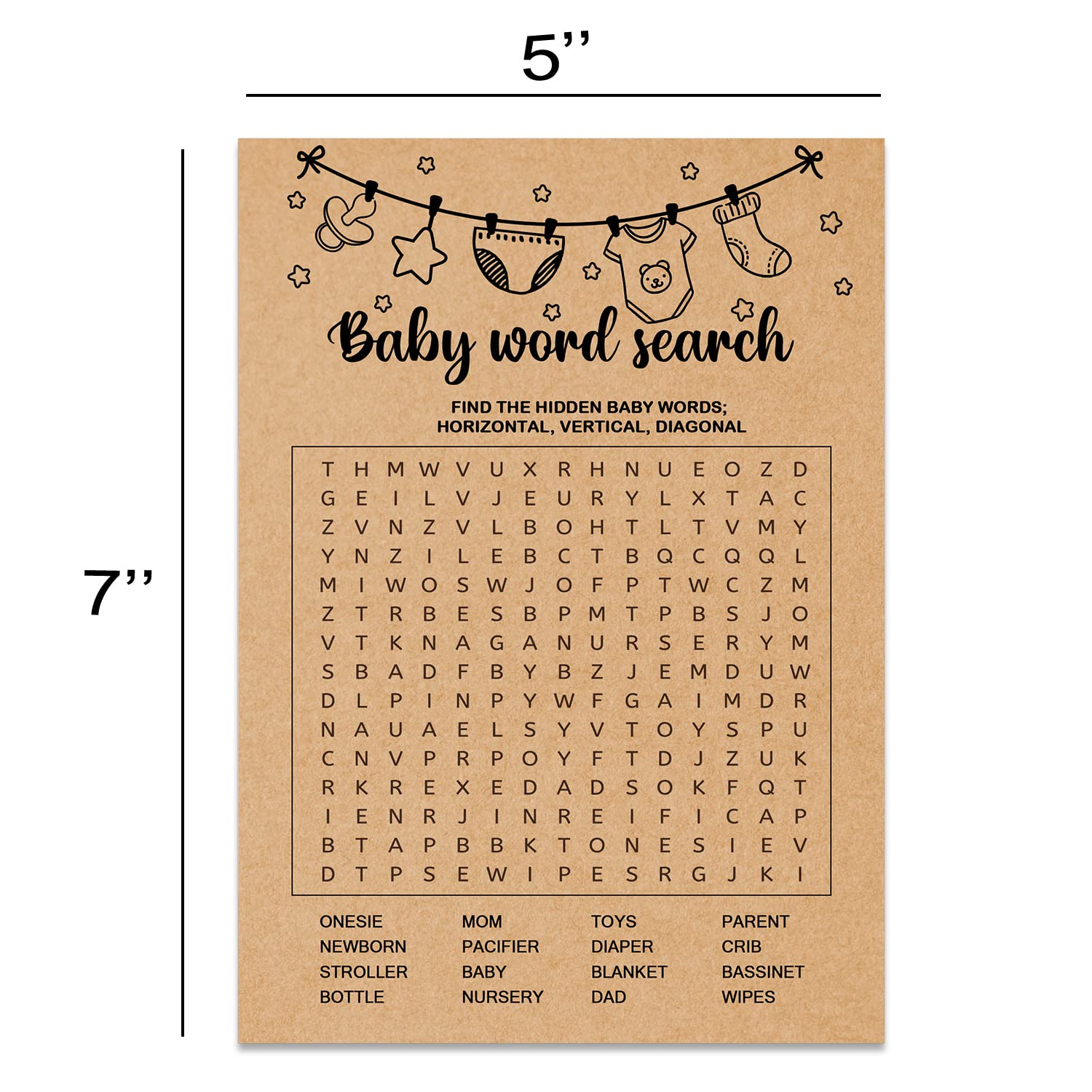 Baby Shower Game, Baby Word Search Game Cards, Baby Shower Party Games Supplies & Activities, Party Activities Ideas Supplies, B